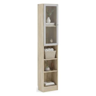 Dmora Dmora - Estante Para Libros Alberte, Estante De Oficina, Porta Libros M&oacute;vil, Biblioteca, 41x28 H203 Cm, Roble Y Blanco