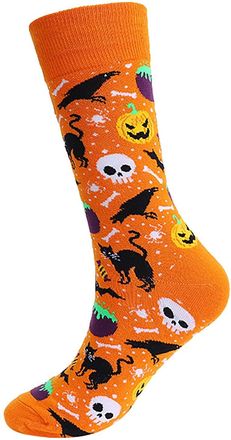 Generic Lady Wristband Halloween Socks Fuzzy Socks Novelty Halloween Pumpkin Bat Socks Long Cotton Socks Fall Stocking Happy Halloween Gifts For Adult Men Wom