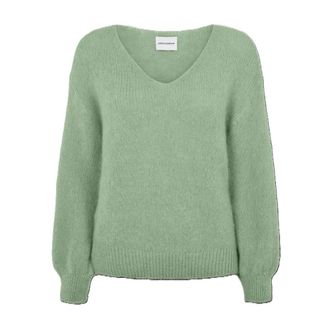 Americandreams Milana LS Alpaca Pullover - Dames - V-hals truien - Groen - M - Wol - Truien & Vesten