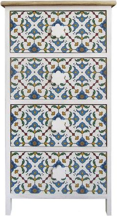 Mobili Rebecca Rebecca Mobili Cassettiera 4 Cassetti Maioliche Legno Chiaro Bianco Blu 76x40x30