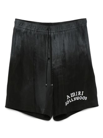 Amiri logo-embroidered silk shorts - Black
