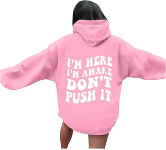 Generic sweaters for women Youth Campus Top Printed Sweatshirt Hoodie long hoodies for women (Pink, S)