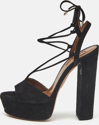 Aquazzura Black Suede Austin Plateau Platform Sandals