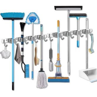 OEM Soporte De Pared Para Escobas De 2 Piezas, 4 Soportes + 5 Ganchos, Negro, Soporte De Pared Para Escobas, Soporte De Pared Para Escobas, Almacenamiento