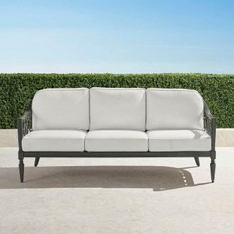 Frontgate Avery Sofa with Cushions in Slate Aluminum - Standard, Sailcloth Cobalt with Natural Piping - Frontgate