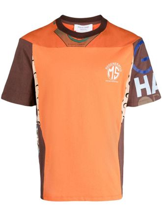 Marine Serre Regenerated patchwork T-shirt - men - Cotton/Recycled Polyamide/Recycled Elastane - L - Orange