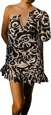 The Wolf Gang Seren Asymmetric Mini Dress In Noir Geo