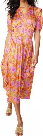 Current Air Floral Print Ruffle Detail Midi Dress In Multi