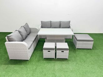 Fimous Outdoor Garden Furniture Sets 9 Seater Wicker Rattan Furniture Sofa Sets w/ Adjustable Lifting Dining or Coffee Table high Back Lounge Sofa 3