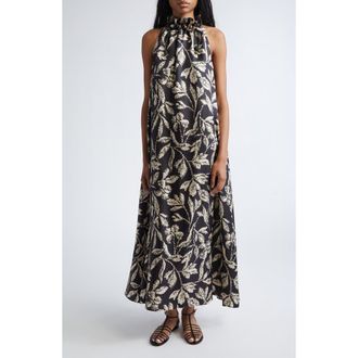 Max Mara Print Silk Twill Maxi Dress in Black at Nordstrom, Size 4