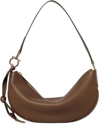 Ferragamo Tassen, Dames, Bruin, ONE Size, Halvemaan tas met steendetail