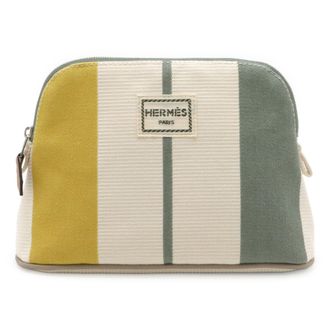 Herm&egrave;s Green Canvas Leather Pouch (Pre-Owned)