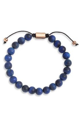 Clifton Wilson Mens Tigers Eye Beaded Bracelet in Navy at Nordstrom