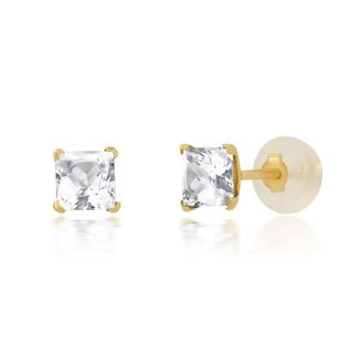 MAX + STONE 14k Yellow Gold Square Princess Cut 4mm Gemstone Stud Earrings