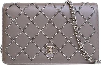 Chanel Pre-owned Womens Studded Wallet On Chain - Grey Leather - One Size