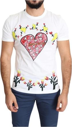 Dolce & Gabbana Valentine Print Crew Neck T-Shirt - Heren - T-shirts - Wit - XS - Katoen - Tops