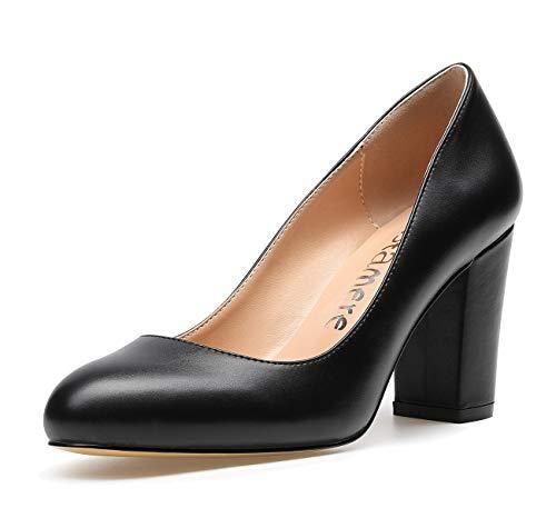 Castamere Escarpins Femme Bout Ronde Bloc Talon Haute CM PU Noir
