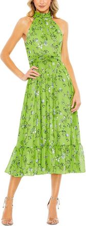 Mac Duggal Floral Print Halter Neck A-Line Dress