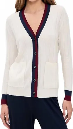 Kule Sinclair Cashmere Cardigan In Cream/navy/port