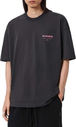 AllSaints Underground Oversize Graphic T-Shirt in Washed Black/Pink at Nordstrom, Size X-Large