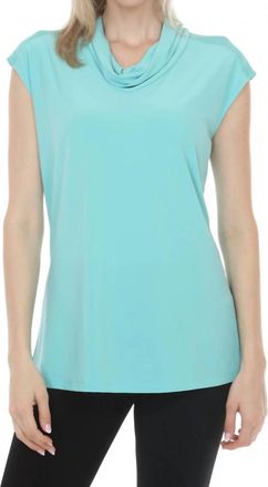 Joseph Ribkoff Cowl Neck Cap Sleeves Tunic Top In Seafoam