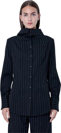 Jean Paul Gaultier Hooded Striped Shirt - Dames - Overhemden - Zwart - S - Wol - Overhemden