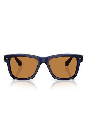 Oliver Peoples Oliver Sun 51mm Pillow Sunglasses in Denim /Cognac at Nordstrom