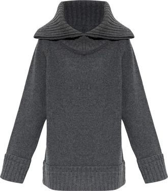 Victoria Beckham Trui met wijde kraag - Dames - Ronde hals truien - Grijs - XS - Wol - Truien & Vesten