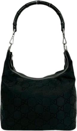 Gucci Pre-owned Shoulder Bags, female, Black, Size: ONE SIZE Pre-owned GG Canvas Bamboo Leather Nylon Handbag
