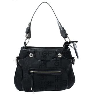 Gianfranco Ferre Black Fabric Leather Trim Hobos