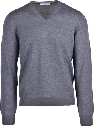 Gran Sasso Pullover met V-hals - Heren - V-hals truien - Grijs - 4XL - Wol - Truien & Vesten