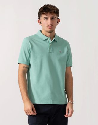 GANT Mens GANT Mens Regular Fit Short Sleeve Shield Logo Pique Polo - 323 Muted Turquoise - Blue - Size: 44