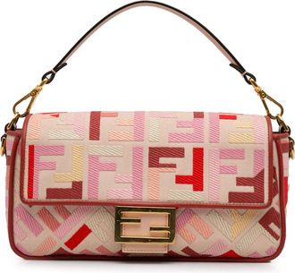 Fendi Pink Zucca Embroidered Baguette Bag