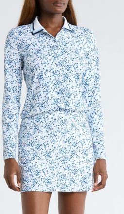 G/Fore Ditzy Floral Long Sleeve Tech Golf Polo in Snow/Twilight at Nordstrom, Size X-Small