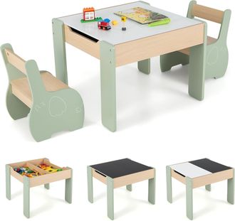 Costway Costway - 4 En 1 Juego De Mesa Y Silla Infantil, Mesa Infantil De Madera Con 2 Sillas, Manualidades, Dibujo, Lectura, Mesa Escritorio Infantilcon Alma