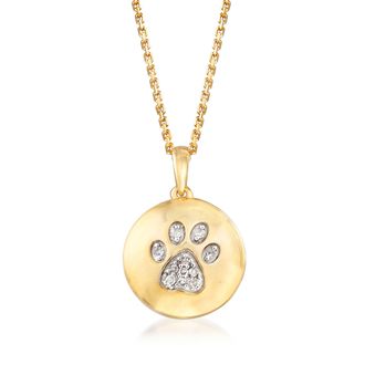 Ross-Simons Paw Print Circle Pendant Necklace in 18kt Yellow Gold Over Sterling Silver