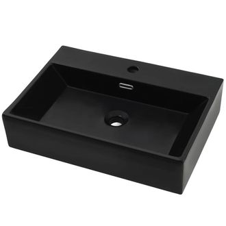 Berkfield Home Basin with Faucet Hole Ceramic Black 76x42.5x14.5 cm