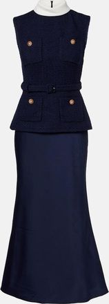 Self Portrait Abito midi in bouclé e raso