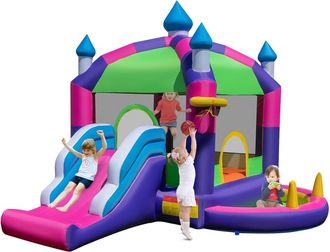Costway Costway - Castillo Hinchable Grande, 5 En 1 Castillo Hinchable, Piscina De Bolas Castillo Hinchable Para Ni&ntilde;os 3-10 A&ntilde;os, Insuflavel Crian&ccedil;a Interior 