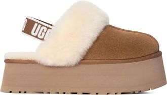 UGG Platform Suede Flats with Shearling Collar and Branded Strap