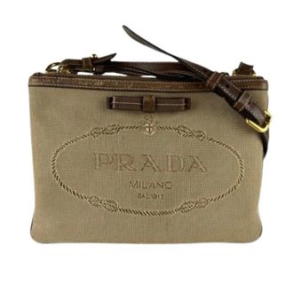 Prada Pre-owned Canvas Shoulder Bag - Dames - Pre-owned - Bruin - Maat: ONE Size Leer