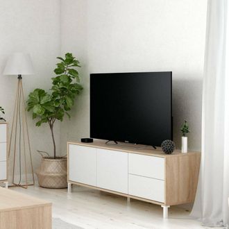 Dmora Mueble Tv Para Sal&oacute;n Compuesto Por Un M&oacute;dulo Con Dos Puertas Y Dos Cajones, Color Roble Y Blanco, 130 X 47 X 41 Cm, Con Embalaje Reforzado - Dmora