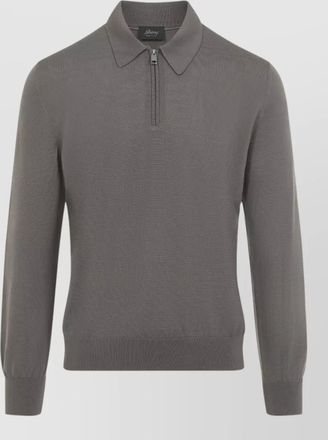 Brioni wool long-sleeve zip polo sweatshirt