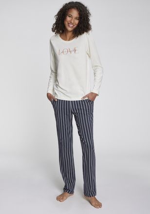 Vivance Pyjama VIVANCE DREAMS, Damen, Gr. 32/34, wei&szlig;, dunkelblau, gestreift, Single Jersey, Obermaterial: 50% Baumwolle, 50% Viskose, Basic lang, Rundhals, H
