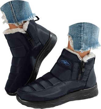 Generic Womens Snow Boots Fur Lined Waterproof & Slip-Resistant with Faux Fur Side Zipper Easy Wear Chunky Sole for Outdoor Walking & Daily Commute Cold Weath