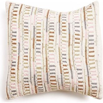 Studio Variously Dahli Coral Hand Woven Hand Embroidered Multicolor White Artisanal Pillow - Cover Only in White/coral at Nordstrom