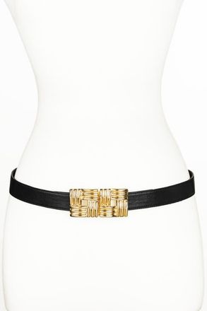 Raina Square Gold Buckle Leather Belt in Black at Nordstrom, Size Medium