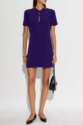 Versace Wool Dress With Appliqu&eacute;s, Womens, Purple