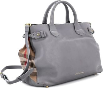 Burberry Banner Tote Leather and House Check Canvas Medium satchel - Grigio