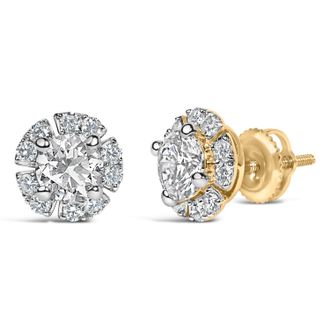 House of Brilliance 10K Yellow Gold Plated Sterling Silver 2.0 Cttw Lab Grown Diamond Floral Halo Stud Earrings
